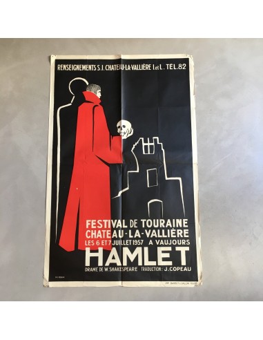 Affiche Hamlet Festival de Touraine à Vaujours 1957 rembourrage situé sous