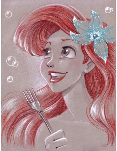 Broderie Diamant  Ariel la Petite Sirène et sa Fourchette Véritable concentré