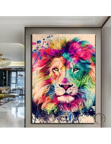 Tableau Tête de Lion  Multicolore plus qu'un jeu 